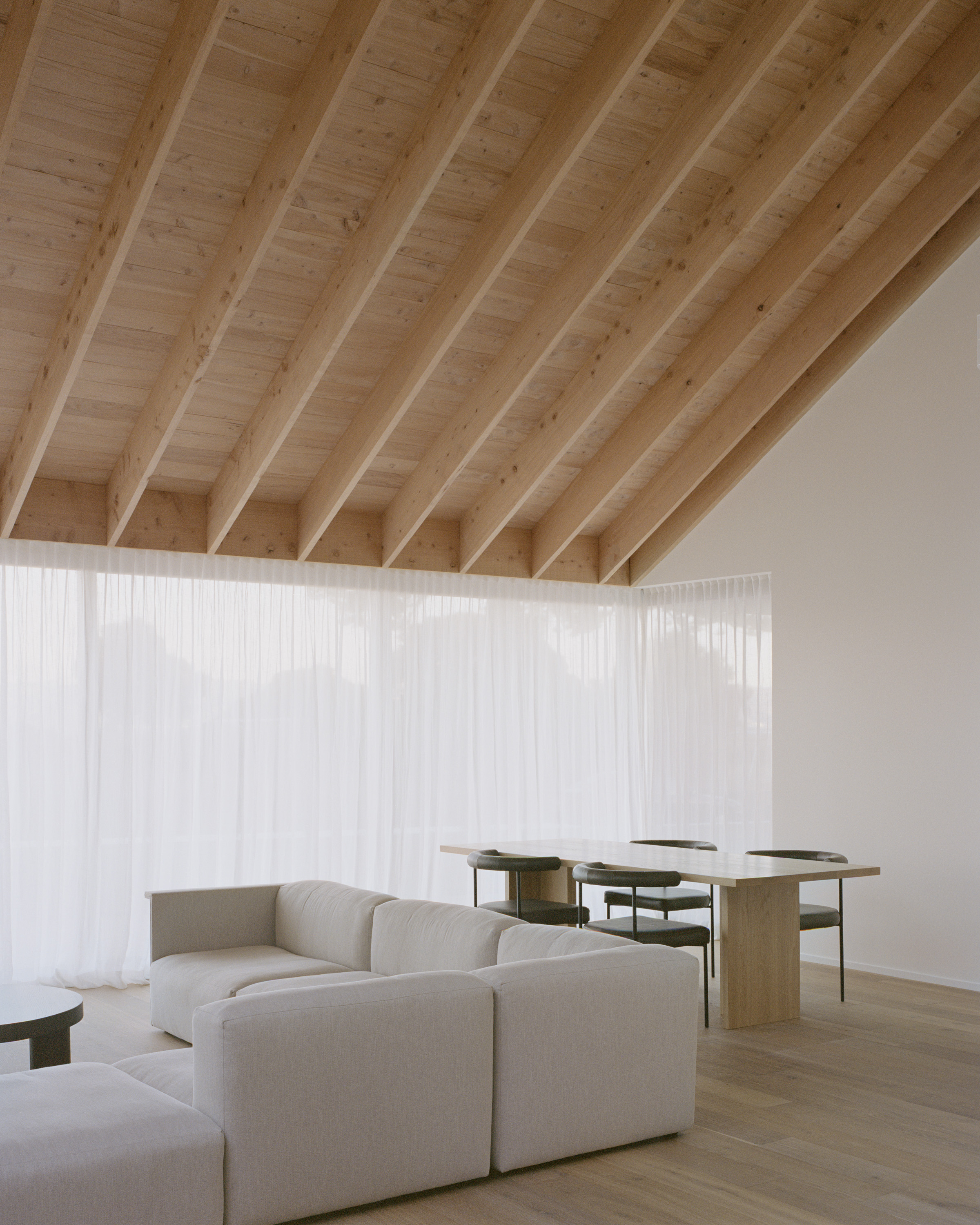 RK Residence 室內客廳與木質斜屋頂